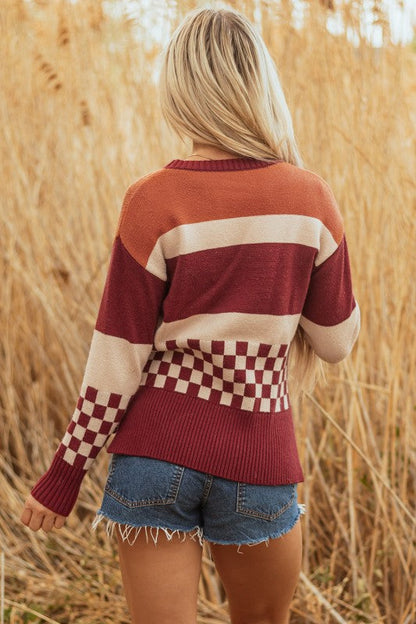 Checker Colorblock Knitted Drop Shoulder Sweater Shop Style & More | Fresh Looks, Everyday Deals & Free Shipping