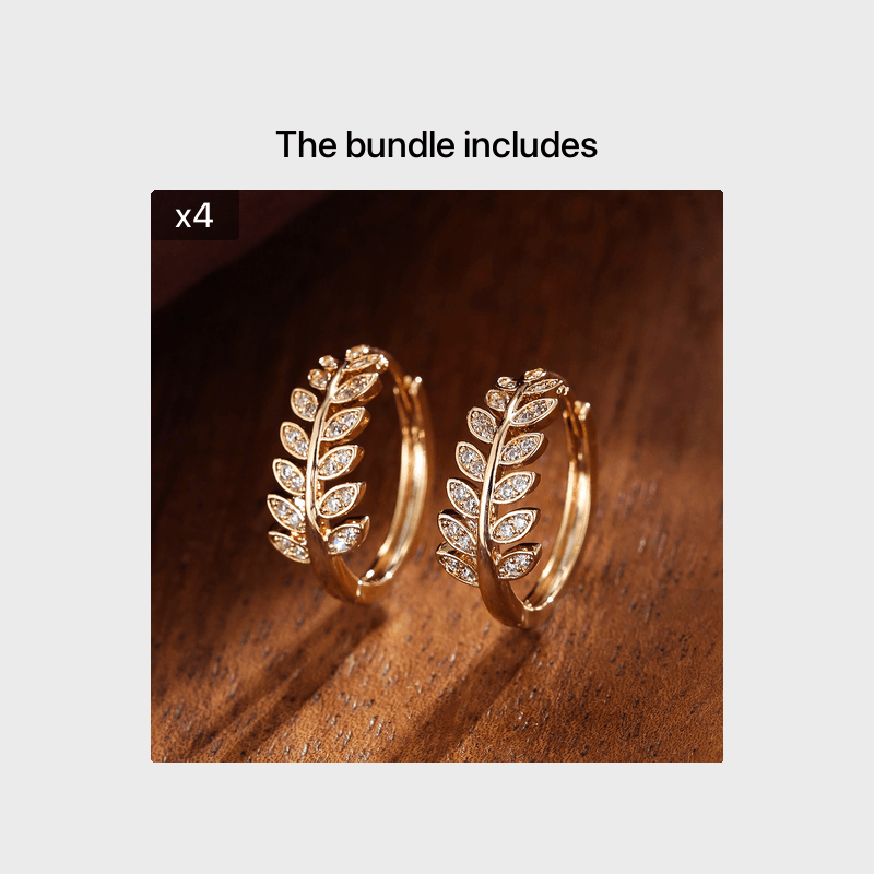 [1Pair Leaf Earrings] Zirconia Inlaid Leaf-Shaped Hoop Huggie Earrings for Women 1Pair Holiday Jewelry NovaCart