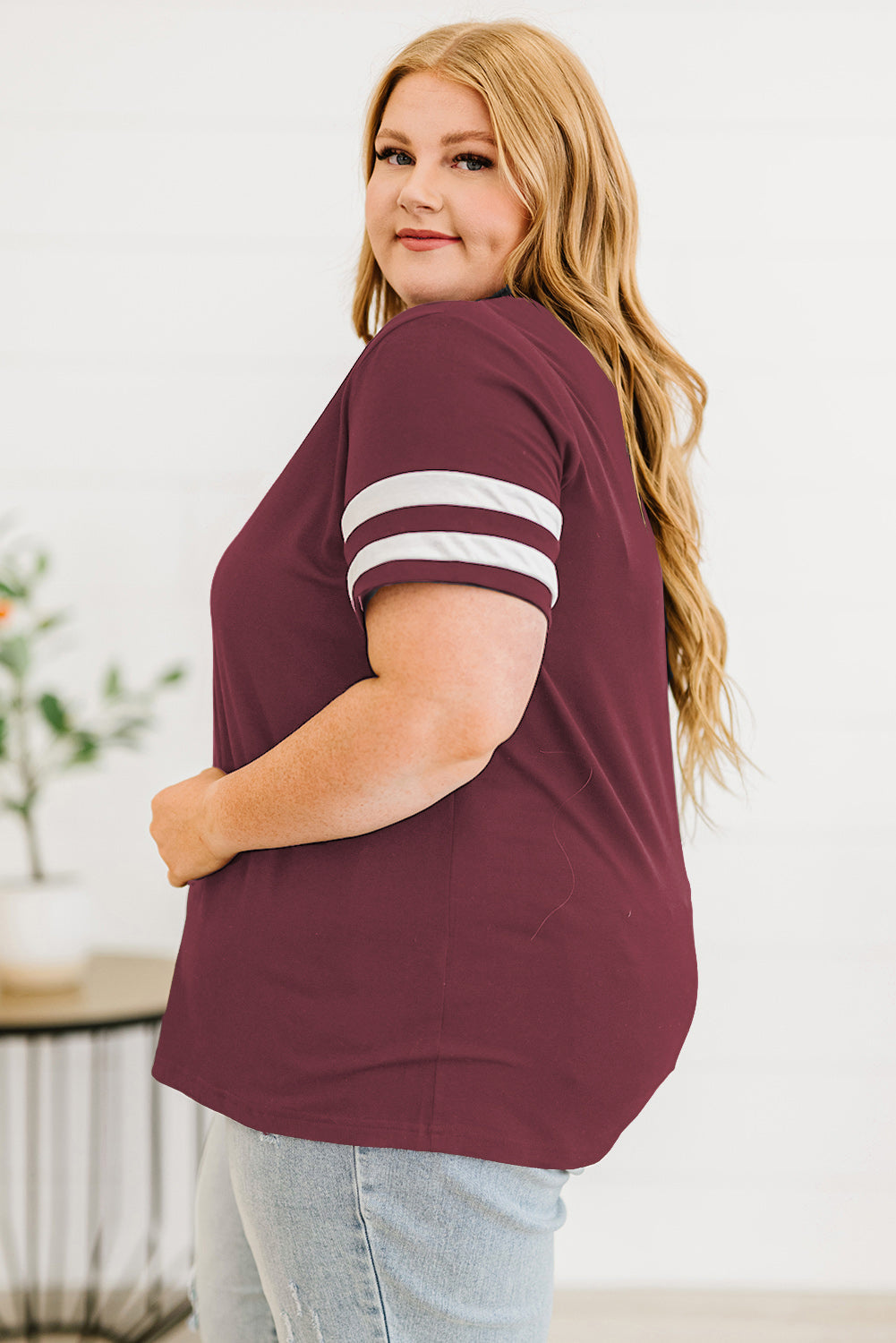 Plus Size Striped V-Neck Tee Shirt See size chart under “more details” The Fashion Celestial