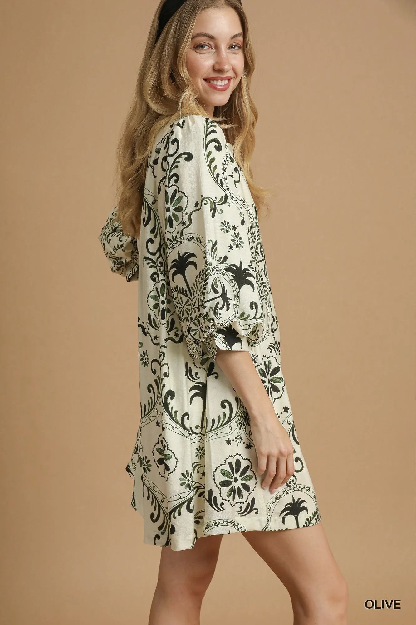 Umgee Boho Printed Balloon Sleeve Mini Dress West2East Surf