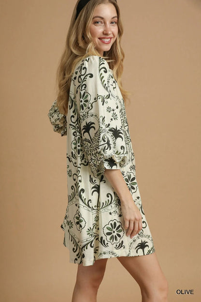 Umgee Boho Printed Balloon Sleeve Mini Dress West2East Surf