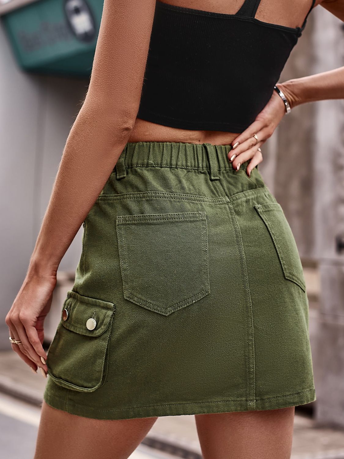 Denim Mini Skirt with Pockets See size chart under “more details” The Fashion Celestial