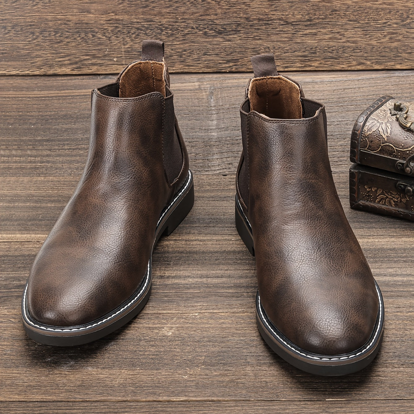 Men'S Chelsea Ankle Boots - Size 40-46, Brown Faux Cover with Black Elastic Band, Pointed Toe, TPR Sole, Ideal for Casual Wear and Vacation NovaCart