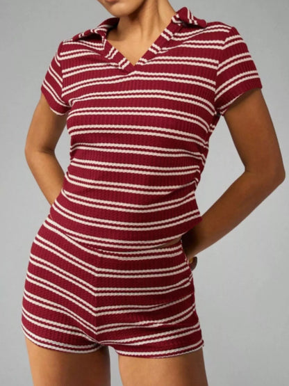 Striped Knit Short Sleeve Top & Shorts Set New Era Fashion LLc