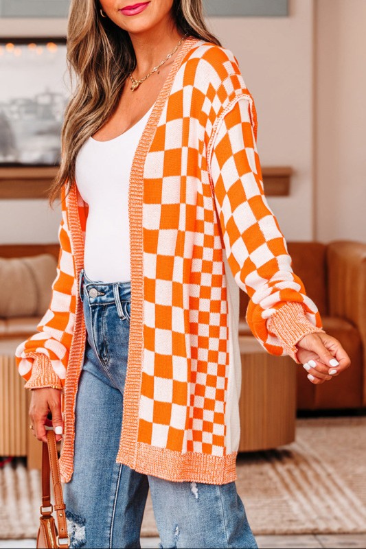 Checker Open Front Drop Shoulder Cardigan Shop Style & More | Fresh Looks, Everyday Deals & Free Shipping