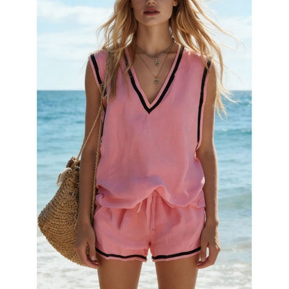 Women's V-Neck Vest & Shorts Two-Piece Set FitiqueFit