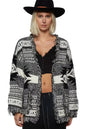 POL Open Front Geometric Print Cardigan with Fringe Detail West2East Surf
