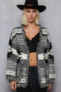 POL Open Front Geometric Print Cardigan with Fringe Detail FitiqueFit