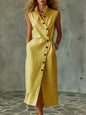 Women's Slim-Fit Sleeveless Stand Collar Pleated Midi Dress FitiqueFit