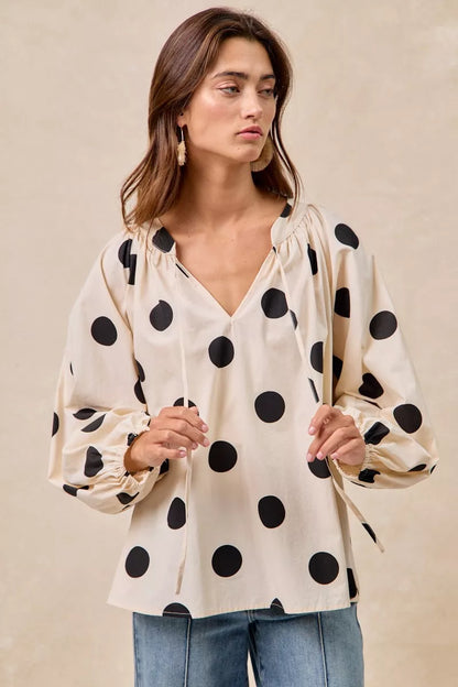 BiBi Polka Dot Exaggerated Balloon Sleeves Blouse FitiqueFit