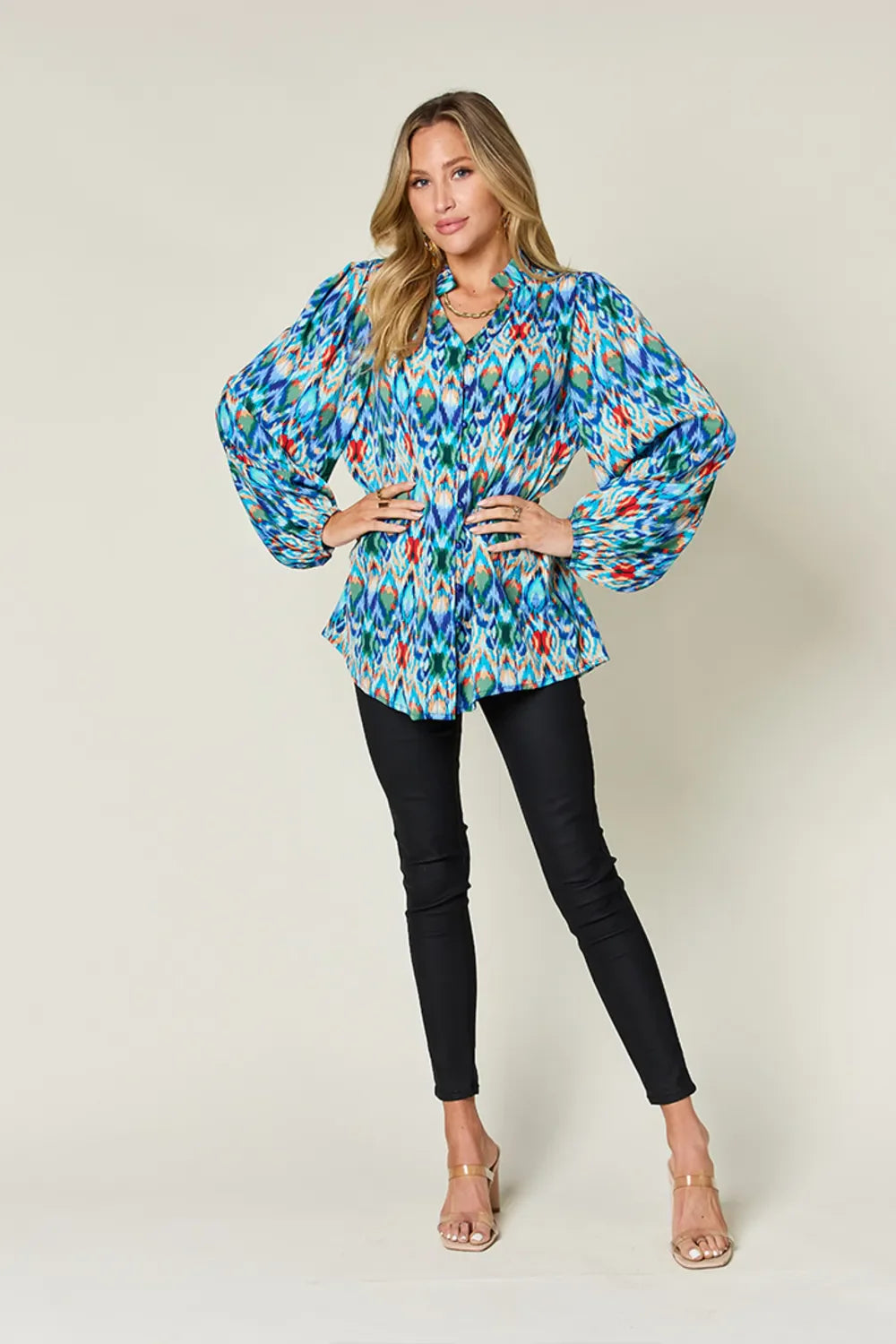 Double Take Full Size Printed Balloon Sleeve Blouse New Era Fashion LLc