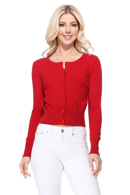Gem Button Crew Neck Long Sleeve Sweater Cardigan Shop Style & More | Fresh Looks, Everyday Deals & Free Shipping