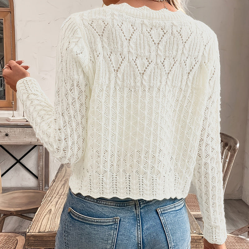 Women's Solid Color Elegant Round Neck Cardigan Top FitiqueFit