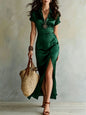 Women's High-Waist Slim-Fit Slit Maxi Dress FitiqueFit