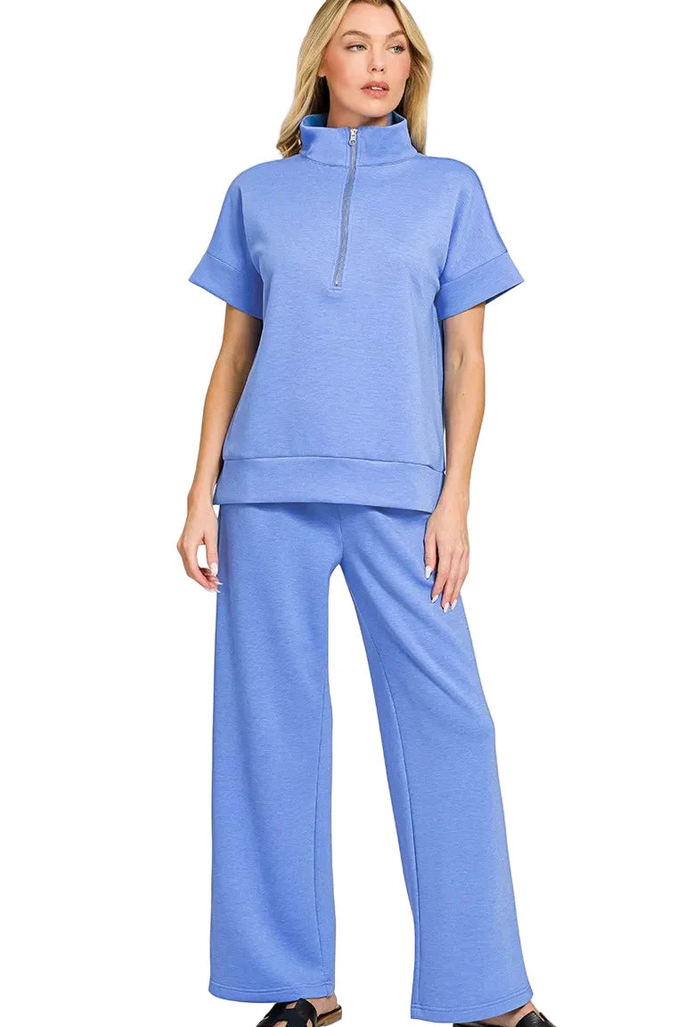 Zenana Scuba High Neck Half Zip Top & Pants Set West2East Surf