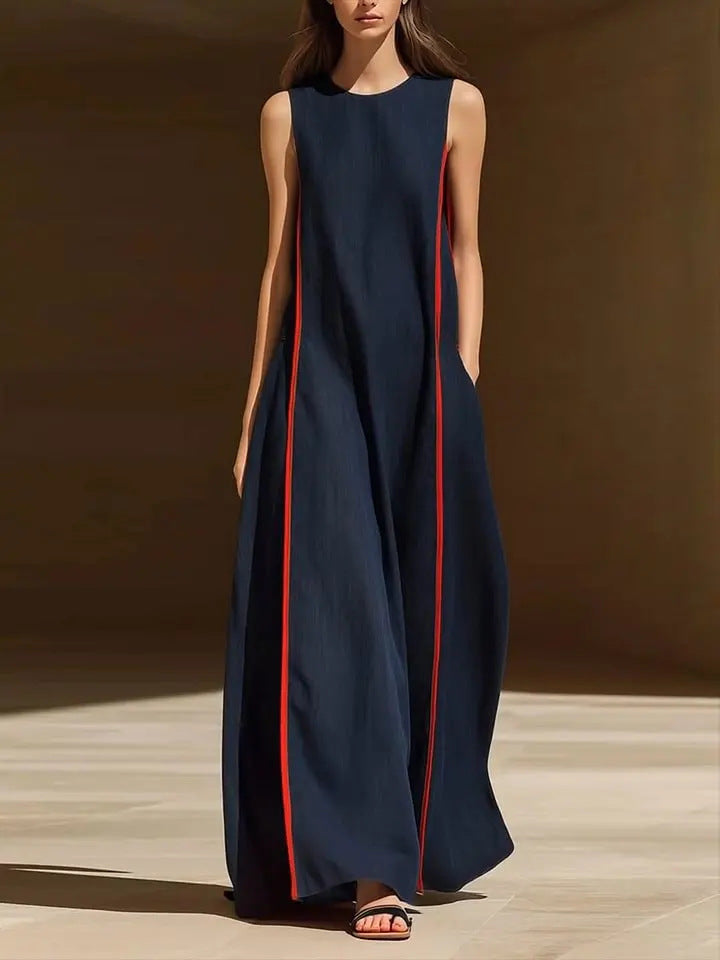 Women's Linen Sleeveless Loose Striped Maxi Dress FitiqueFit