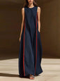 Women's Linen Sleeveless Loose Striped Maxi Dress FitiqueFit
