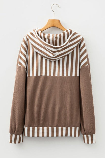 Stripe Patchwork Waffle Knit Buttoned Hoodie Shop Style & More | Fresh Looks, Everyday Deals & Free Shipping