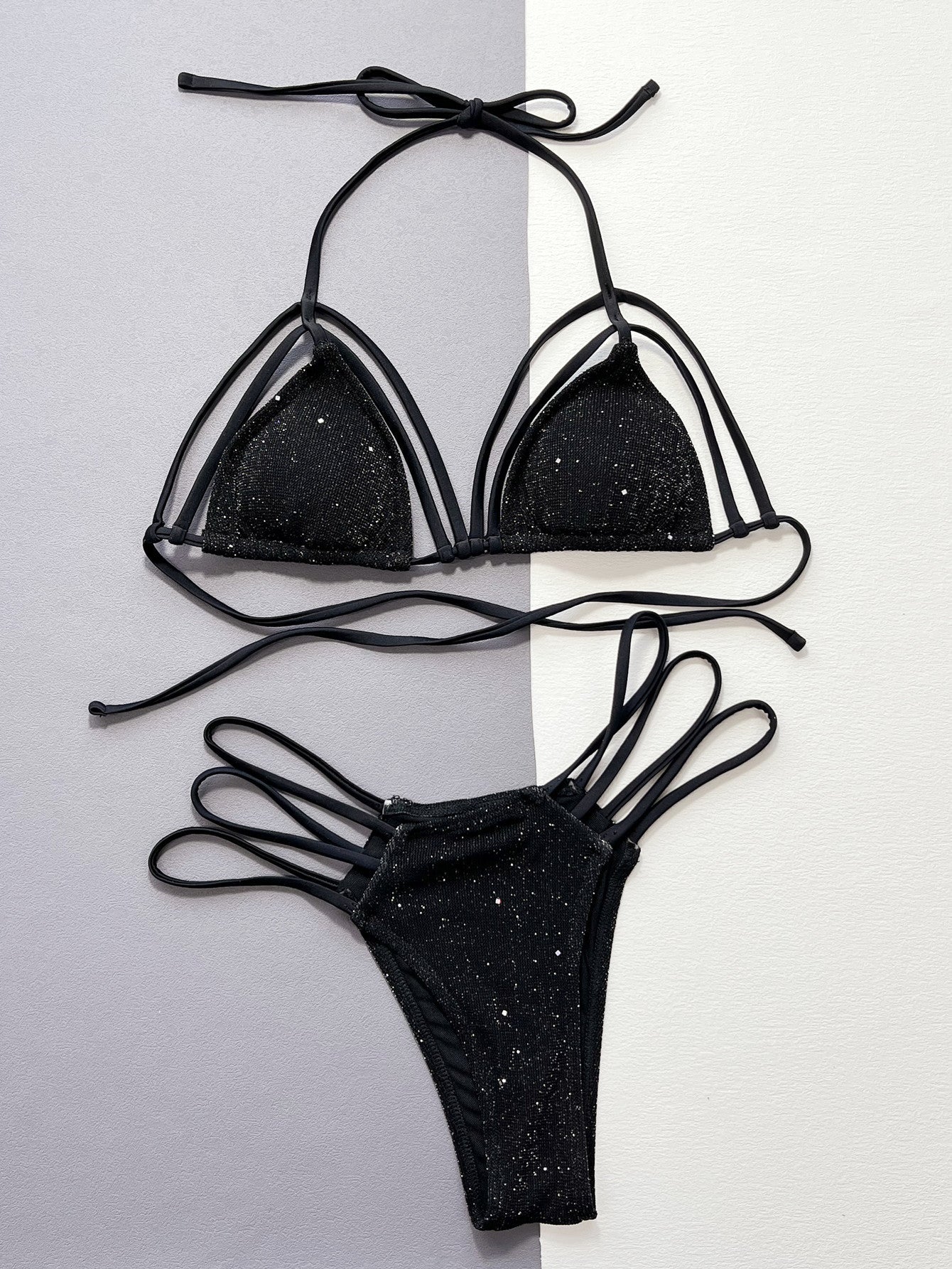 Glitter Halter Neck Strappy Two-Piece Bikini Set New Era Fashion LLc