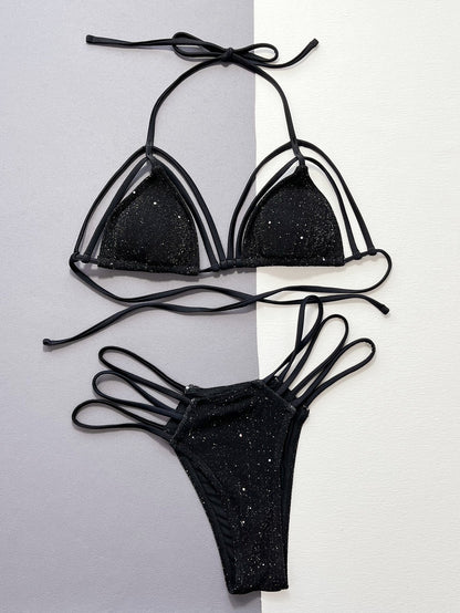Glitter Halter Neck Strappy Two-Piece Bikini Set New Era Fashion LLc