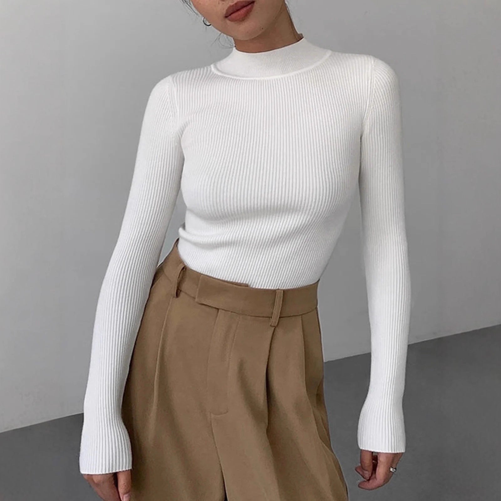 Women’s Tight Fit Crew Neck Knitted Top – Slim Sweater FitiqueFit