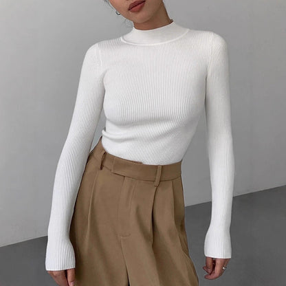 Women’s Tight Fit Crew Neck Knitted Top – Slim Sweater FitiqueFit