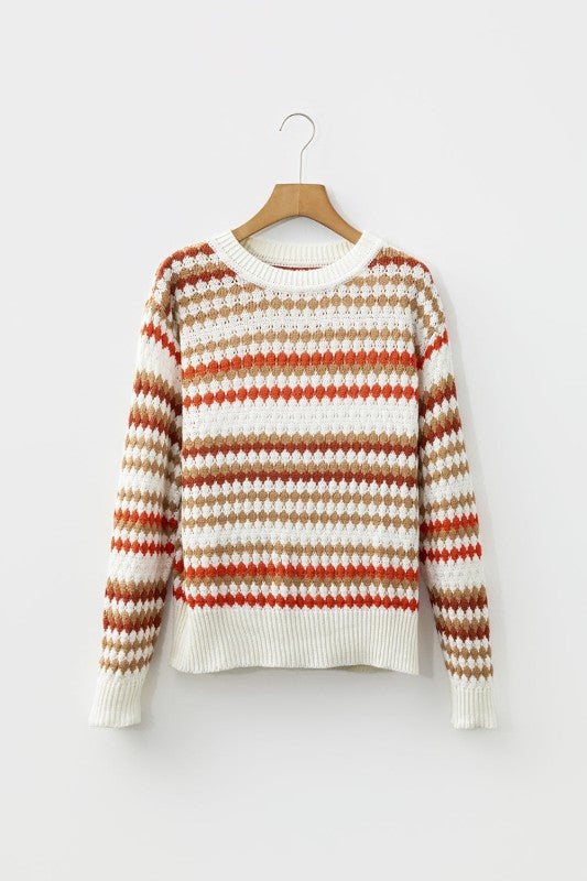 Stripe Eyelet Knit Drop Shoulder Sweater Shop Style & More | Fresh Looks, Everyday Deals & Free Shipping