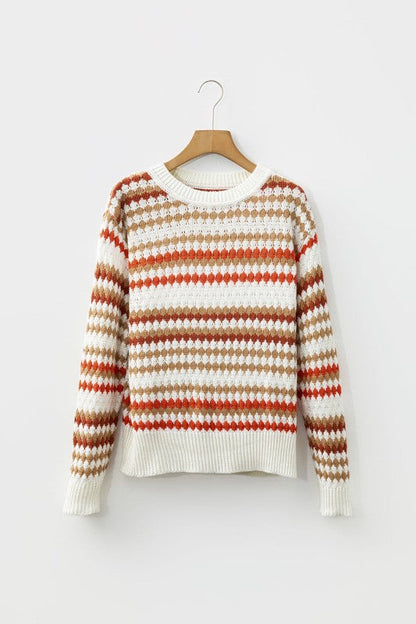 Stripe Eyelet Knit Drop Shoulder Sweater Shop Style & More | Fresh Looks, Everyday Deals & Free Shipping