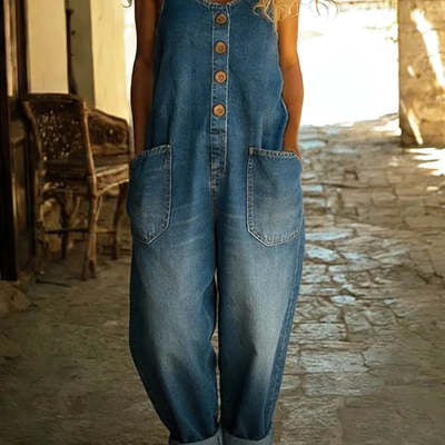 Retro Buckle Multi-Pocket Overalls Jumpsuit | 3/4 Sleeve FitiqueFit