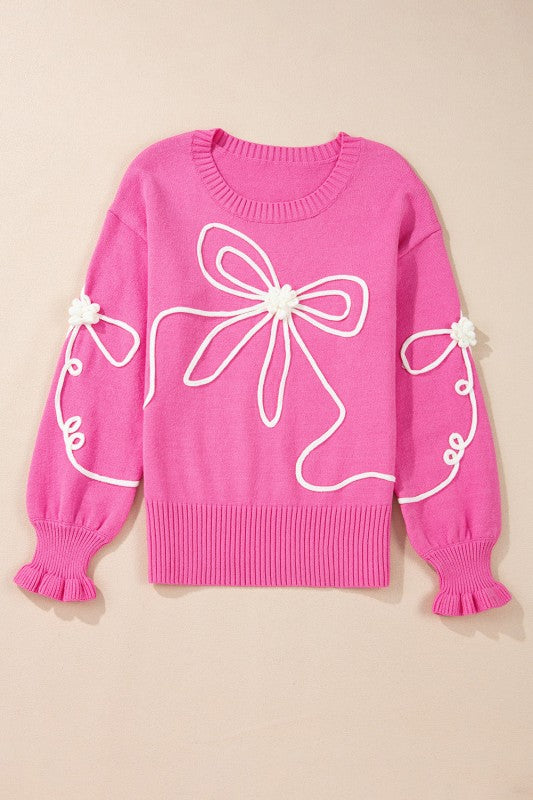 Bow Corded Floral Ribbed Trim Sweater Shop Style & More | Fresh Looks, Everyday Deals & Free Shipping