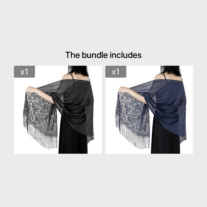 Women's Casual Shawl Wrap - Solid Color, Lightweight Polyester Knit - Going Out Essentials | Fringe Trim | Floral Lace Details NovaCart