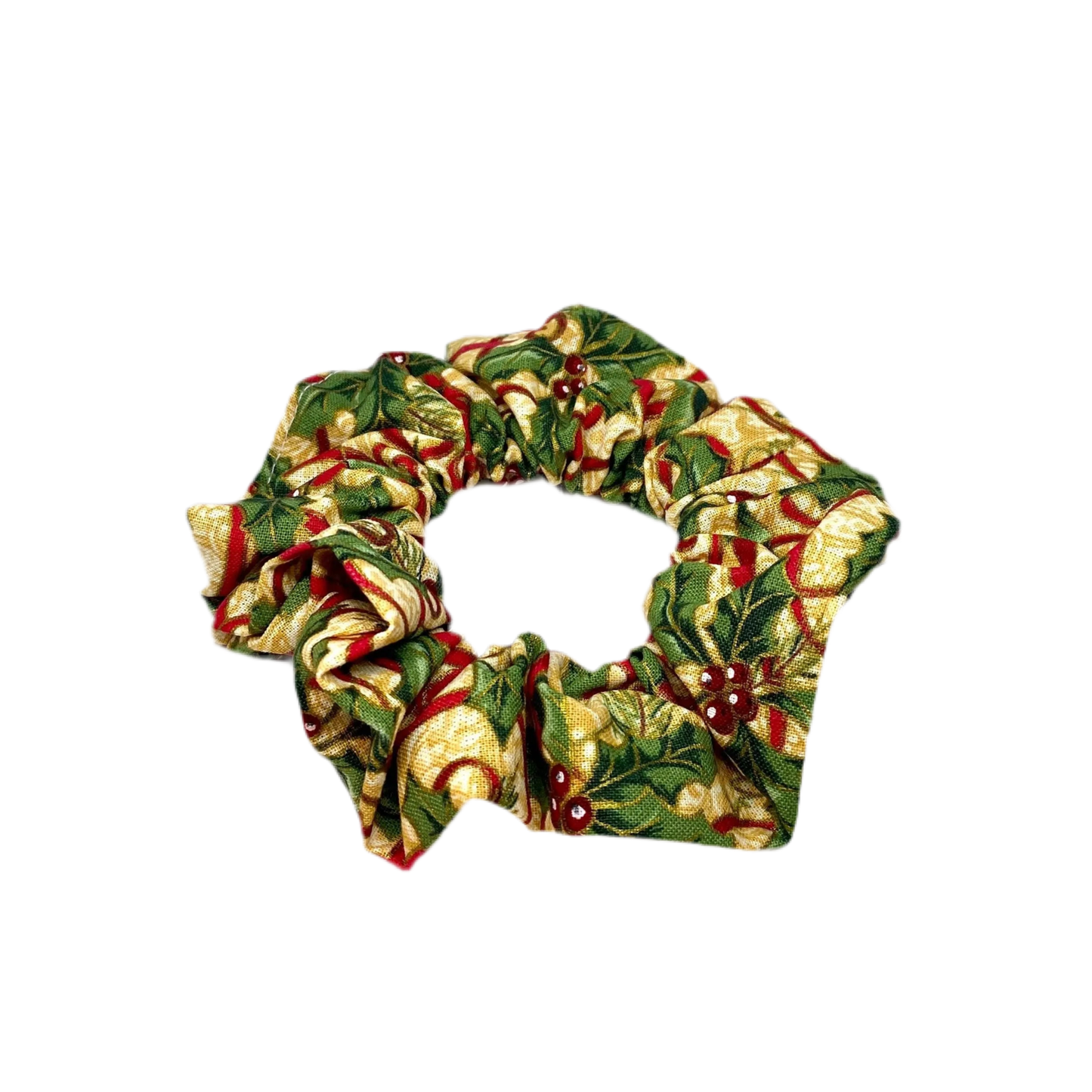 Mini Gold Holly and Ribbon Christmas Scrunchie Enchanted Scrunch