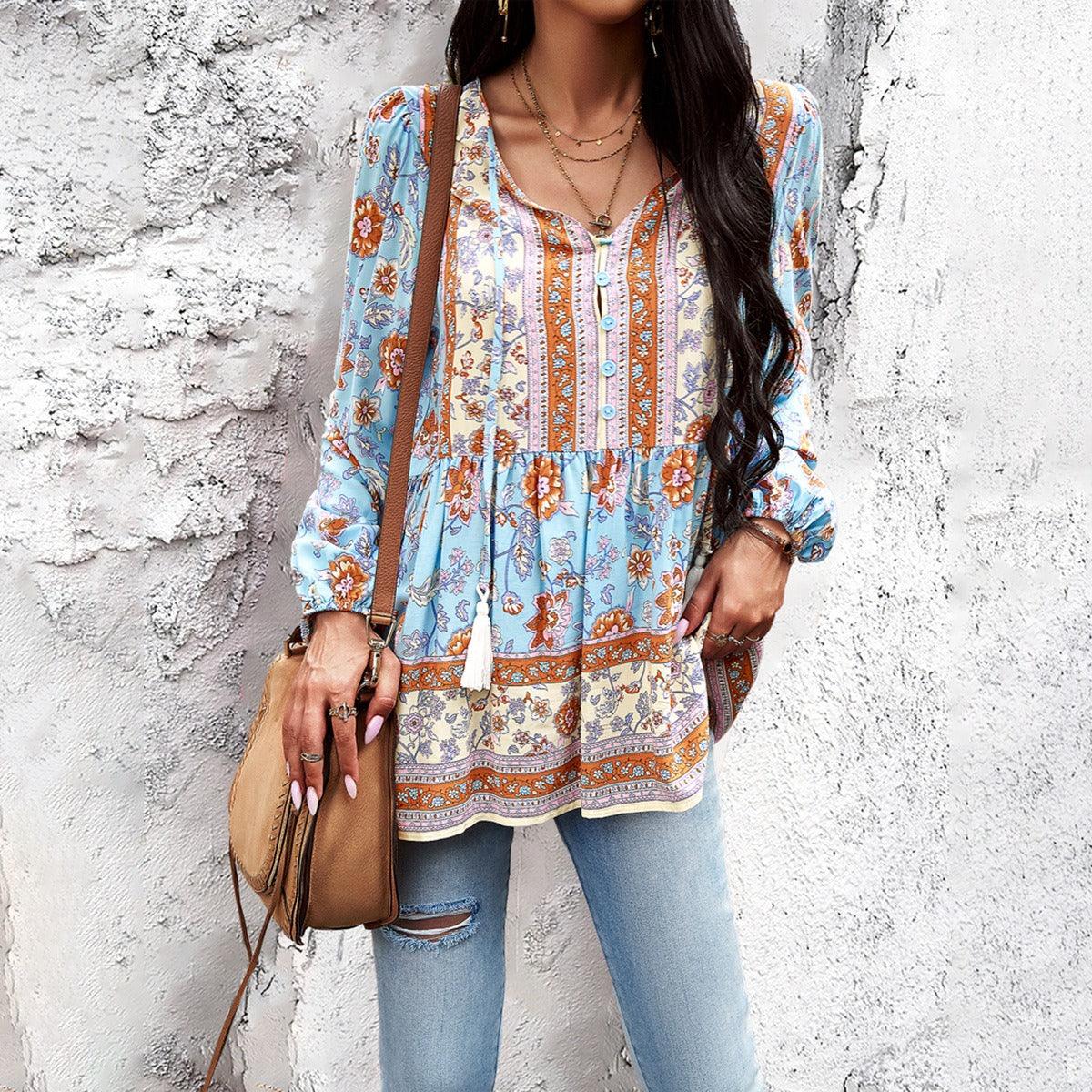 Western V-neck Long Sleeved Top | Perfect Cowgirl Style for Every Occasion Country in My Heart