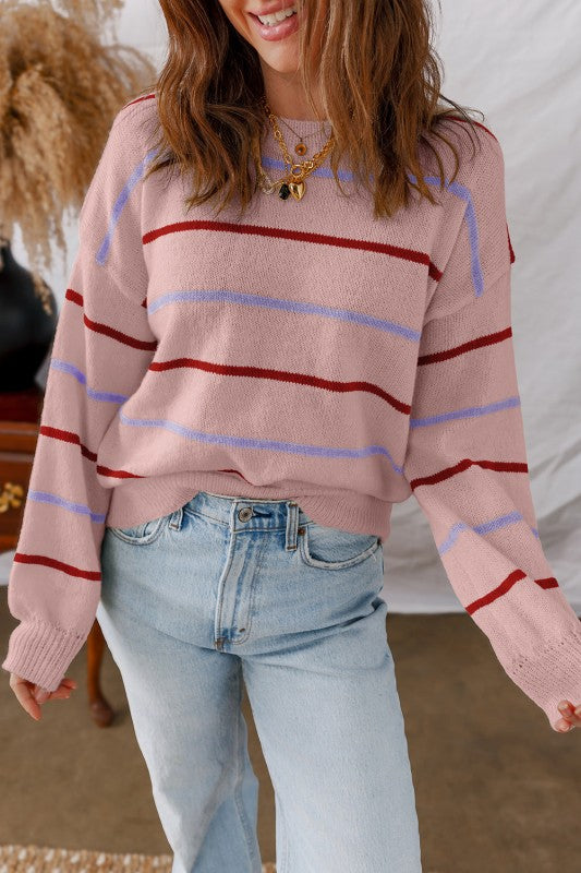 Stripe Ribbed Trim Drop Shoulder Sweater Shop Style & More | Fresh Looks, Everyday Deals & Free Shipping