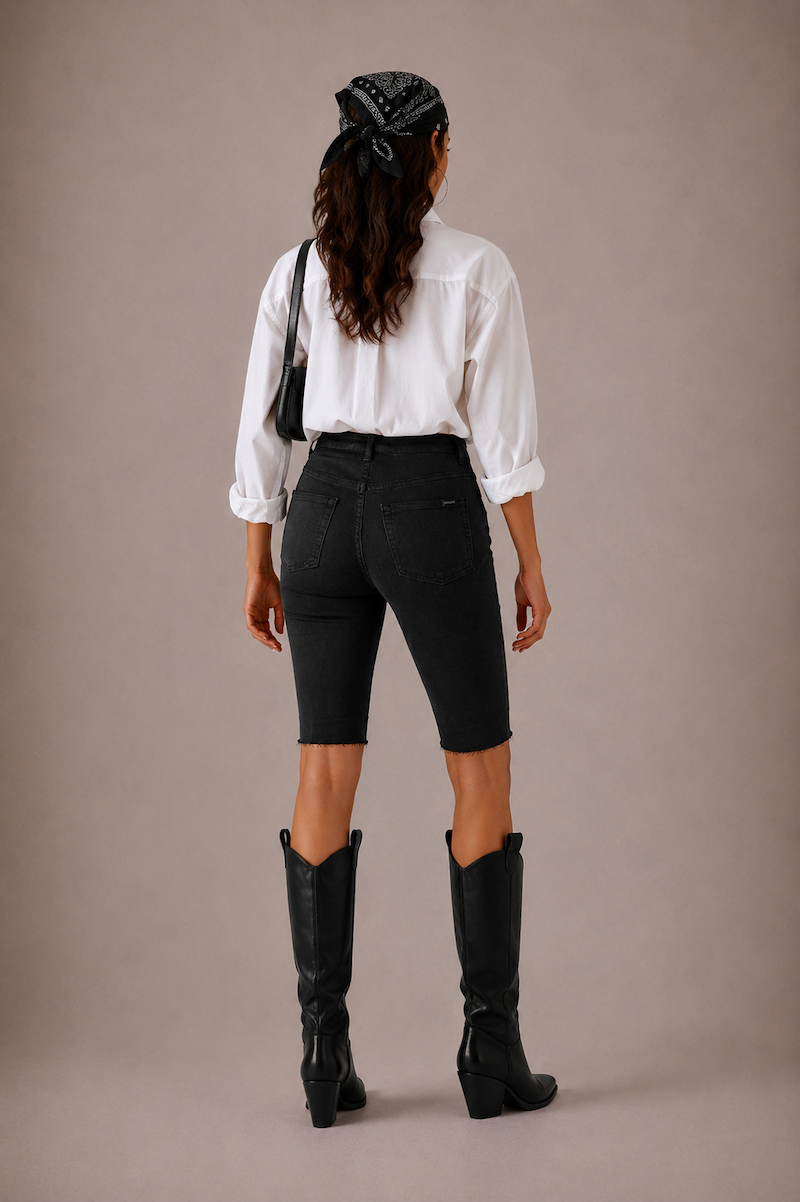 Rodeo Capri Short in Black GJG DENIM