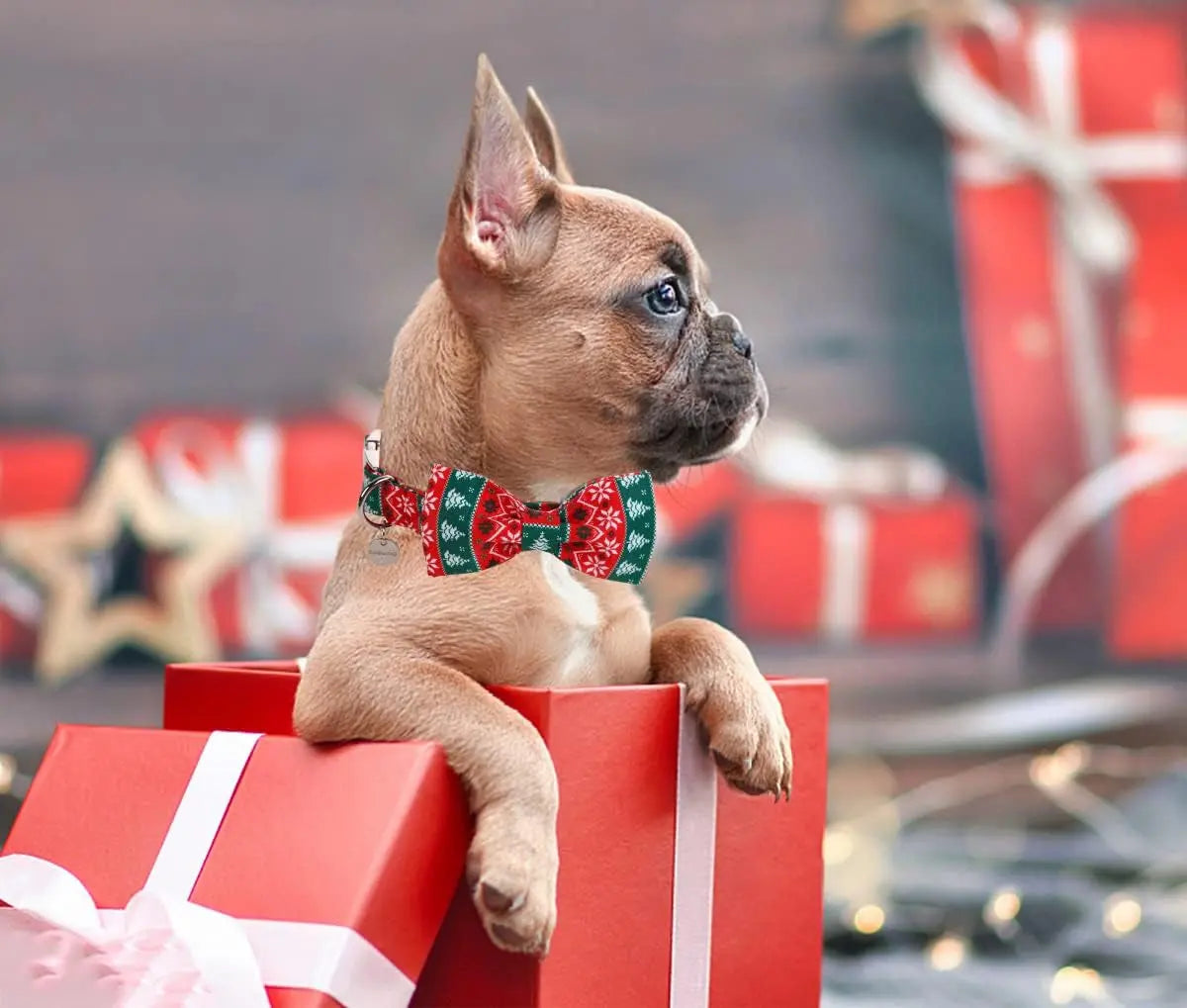 Festive Christmas Dog Collar with Removable Bow Tie - Soft, Durable, and Adjustable Cotton Collar for Small to Large Dogs