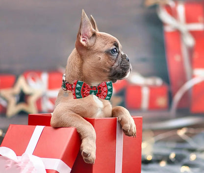 Festive Christmas Dog Collar with Removable Bow Tie - Soft, Durable, and Adjustable Cotton Collar for Small to Large Dogs