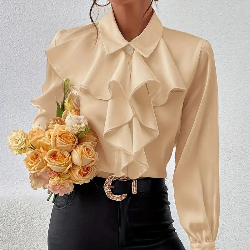 Women’s Ruffled Collared Blouse | Long Sleeve Dressy Work Top FitiqueFit