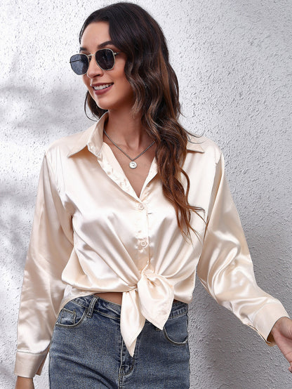 Hot Style In-Kind Shooting Satin Shirt Women'S Satin Imitation Long-Sleeved Shirt New European And American Cross-Border Women'S Clothing NovaCart