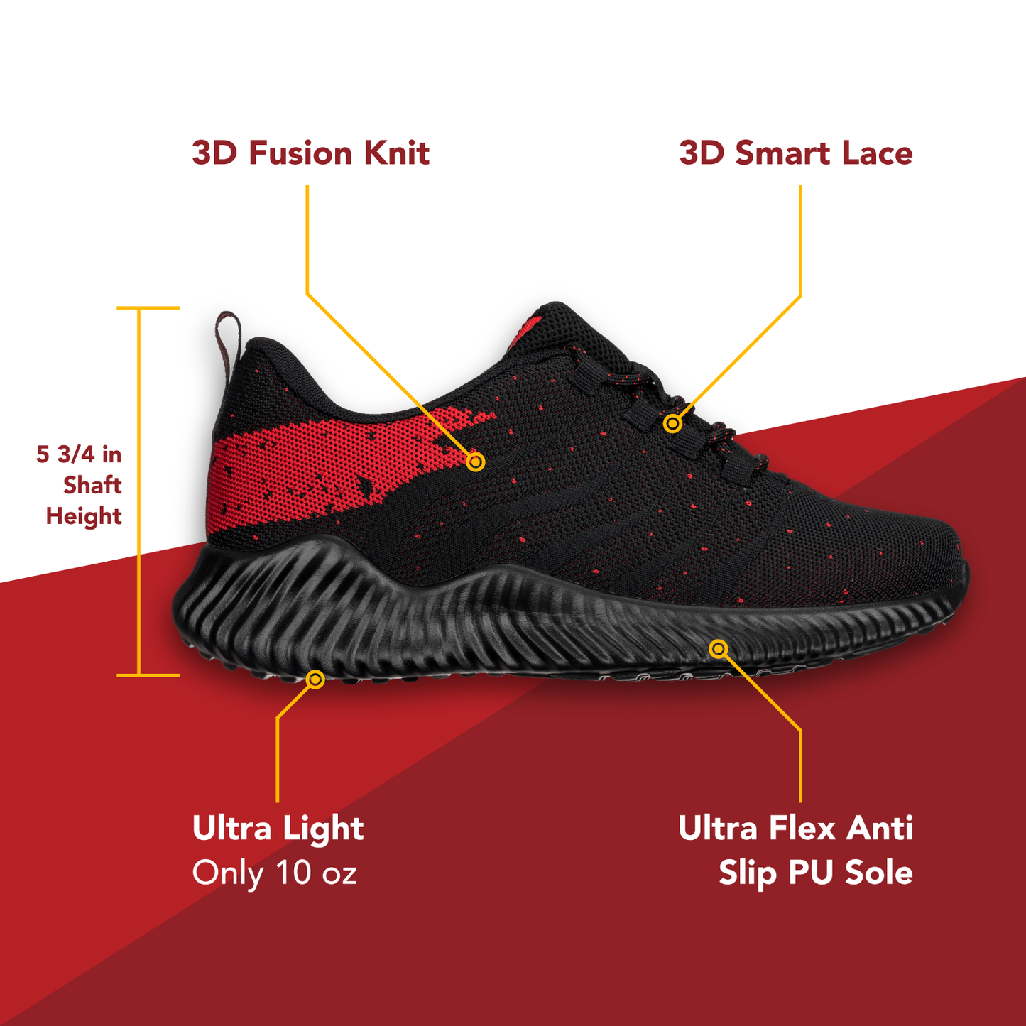 CALTO - Q215 - 2.8 Inches Taller (Black/Red) - Ultra Lightweight Tallmenshoes.com