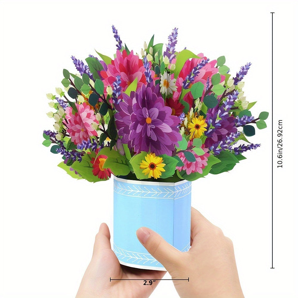 1pc Exquisite 3D Pop Up Spring Bouquet Greeting Card - Handmade Paper Carved Cartoon Card for Birthday, Spring Wedding, Anniversary, Get Well, Sympathy - Unique Party Favors, Decorative Gift Supplies with Delicate Floral Desi NovaCart