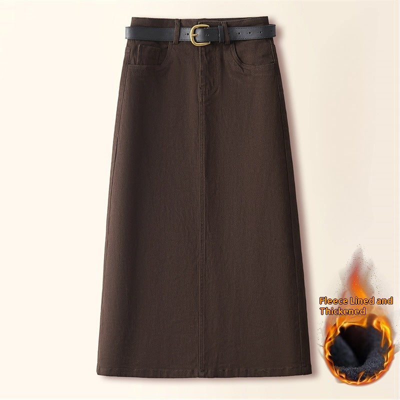 Brown A- Line Straight Skirt Retro Slit Hip Skirt Grayceful LLC