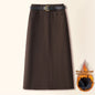 Brown A- Line Straight Skirt Retro Slit Hip Skirt Grayceful LLC