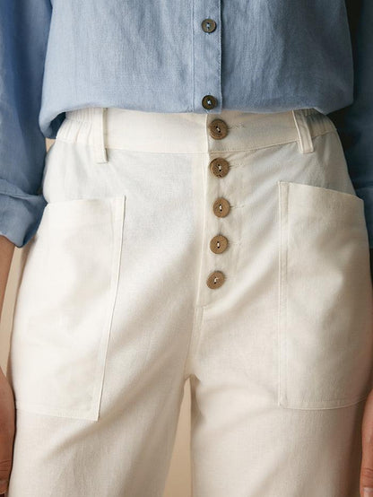 Linen Simple Button Fly Trousers HEIDI LINTICO