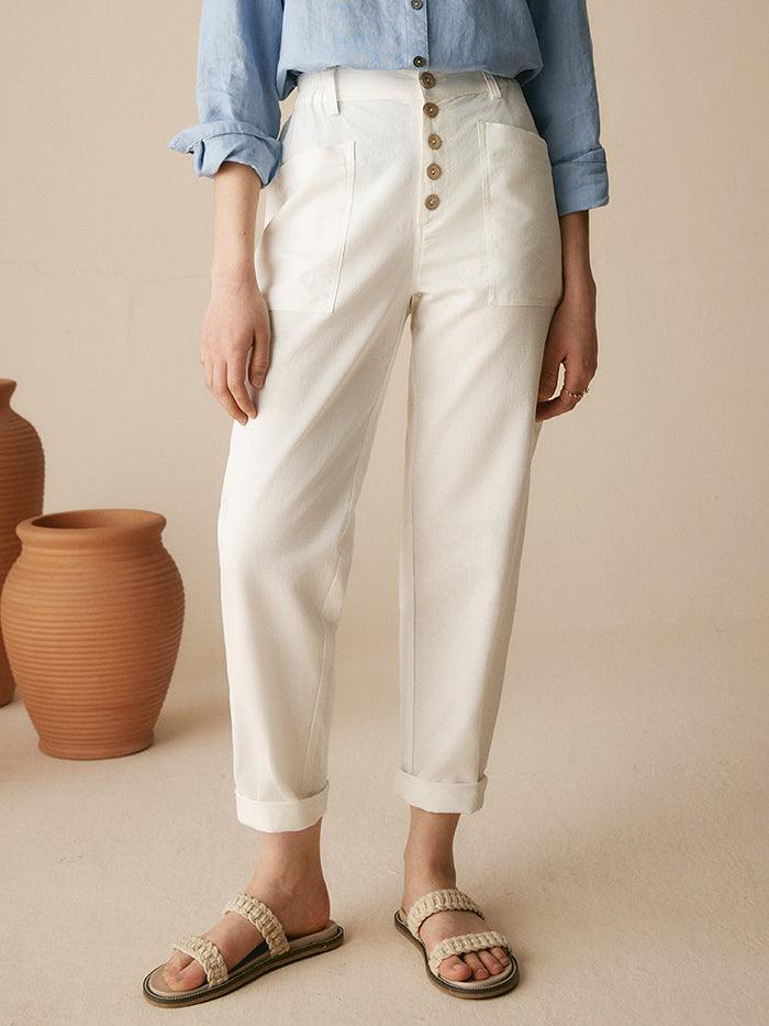 Linen Simple Button Fly Trousers HEIDI LINTICO