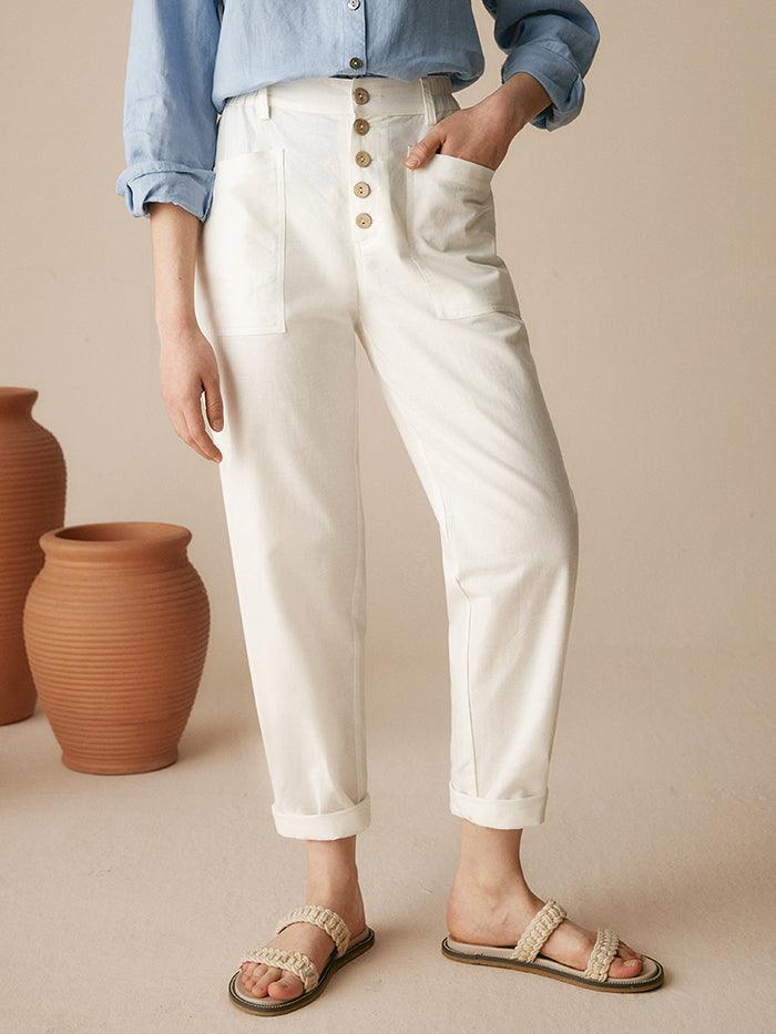 Linen Simple Button Fly Trousers HEIDI LINTICO