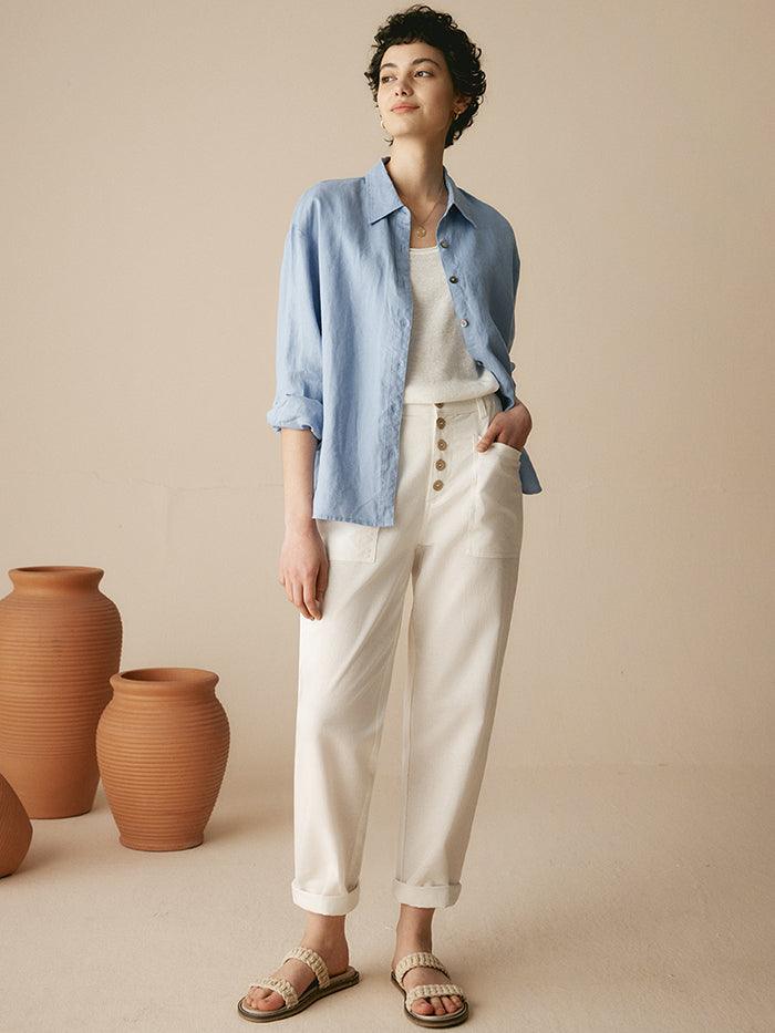 Linen Simple Button Fly Trousers HEIDI LINTICO