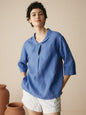 100% Linen Shawl V-Neck Half Sleeve Top JADE LINTICO