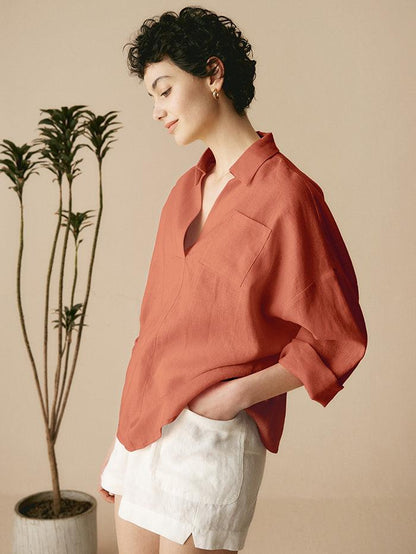 Linen Oversized Fit Pocket Shirt ELOWEN