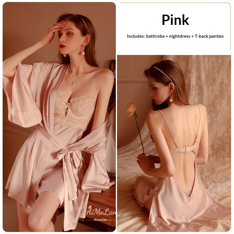 Womens Plus-Size Lace Ice Silk Underwire Camisole Bathrobe Set See size chart under “more details” The Fashion Celestial